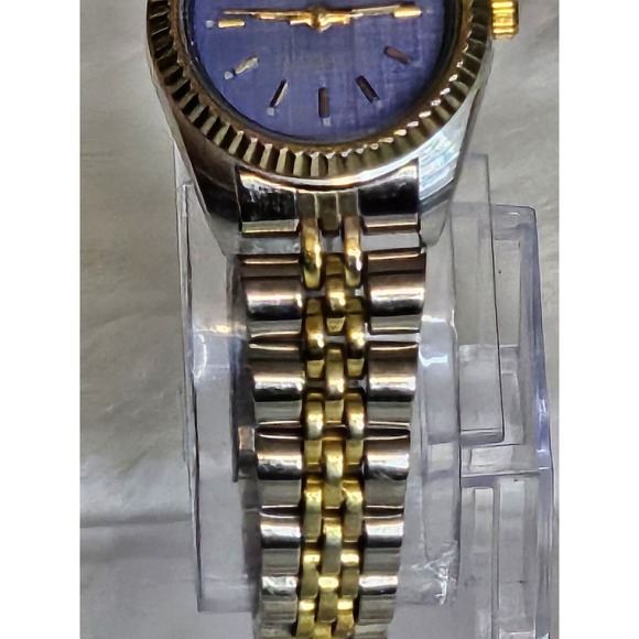 Beauriful Calvin Hill Ladies Two Tone Blue Dial Quartz Watch New Battery Runs - Picture 5 of 12